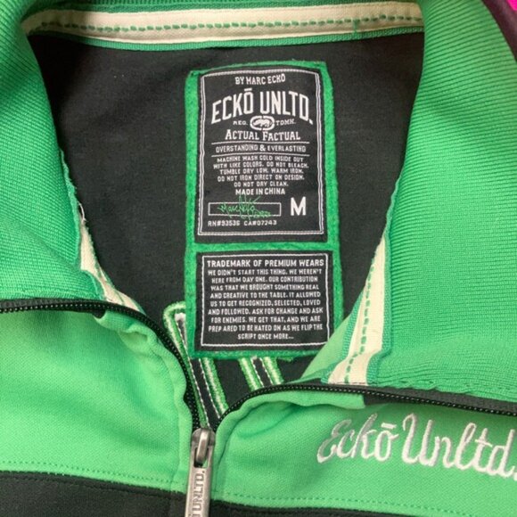 Vintage Y2K Ecko Unltd Track Jacket Men's M Black Green White Full Zip Hip Hop - Picture 4 of 6
